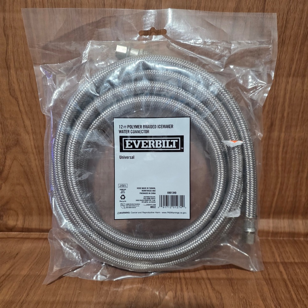 Everbilt 12 ft Polymer Braided Icemaker Water Connector Universal 69013HD NEW